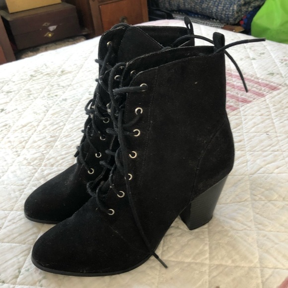 Justfab Black Lace-Up Boots with Chunky Heels, size 10- cute boots to dress up. - Picture 7 of 7